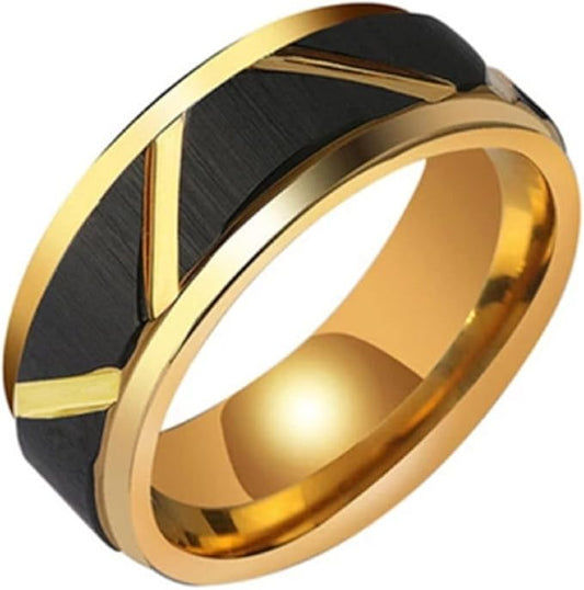 Stylish Men's Black Onyx and Titanium Signet Ring - Vintage Thumb Band with Gold Accents, Perfect Jewelry Gift for Dad (Size 10)