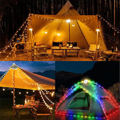 32.8FT Waterproof Camping String Lights - 4-in-1 Outdoor Lighting with 8 Modes for Tent, Yard, Garden, and Hiking Decor - Perfect Gift for Holidays and Travel Adventures!