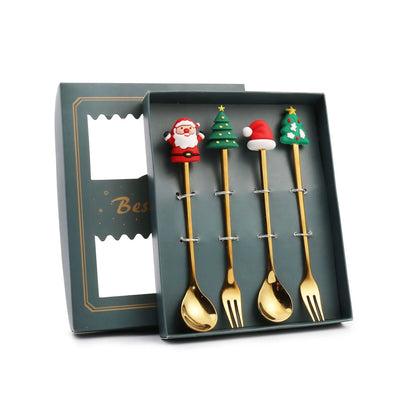 Elegant Stainless Steel Christmas Spoon and Fork Set - Perfect Holiday Gift for Friends and Family!