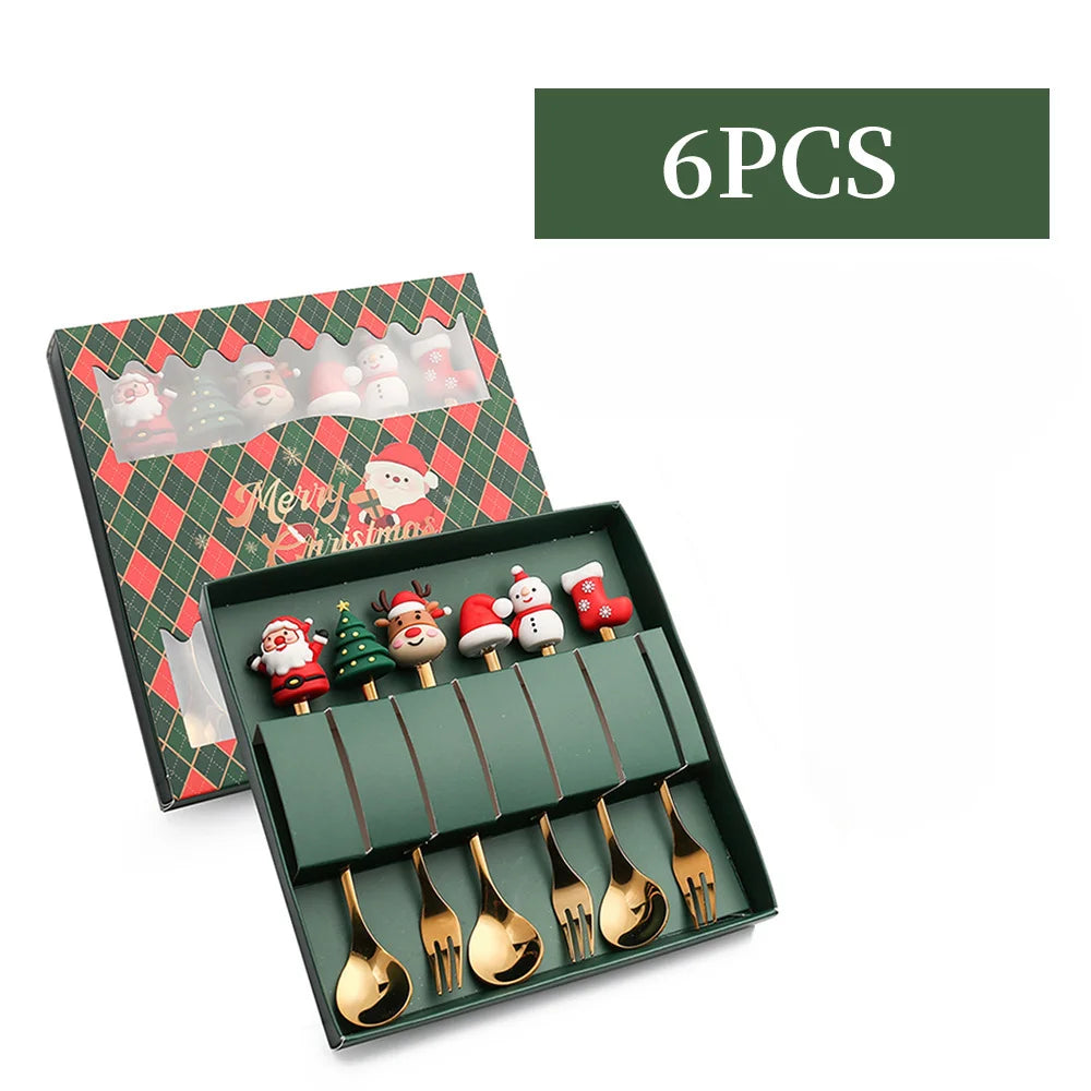 Elegant Stainless Steel Christmas Spoon and Fork Set - Perfect Holiday Gift for Friends and Family!