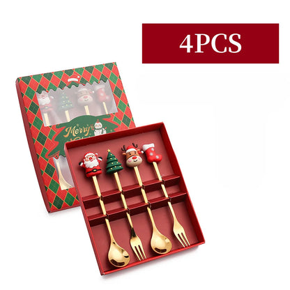 Elegant Stainless Steel Christmas Spoon and Fork Set - Perfect Holiday Gift for Friends and Family!