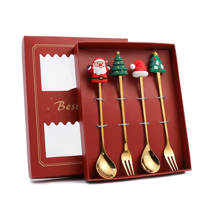 Elegant Stainless Steel Christmas Spoon and Fork Set - Perfect Holiday Gift for Friends and Family!