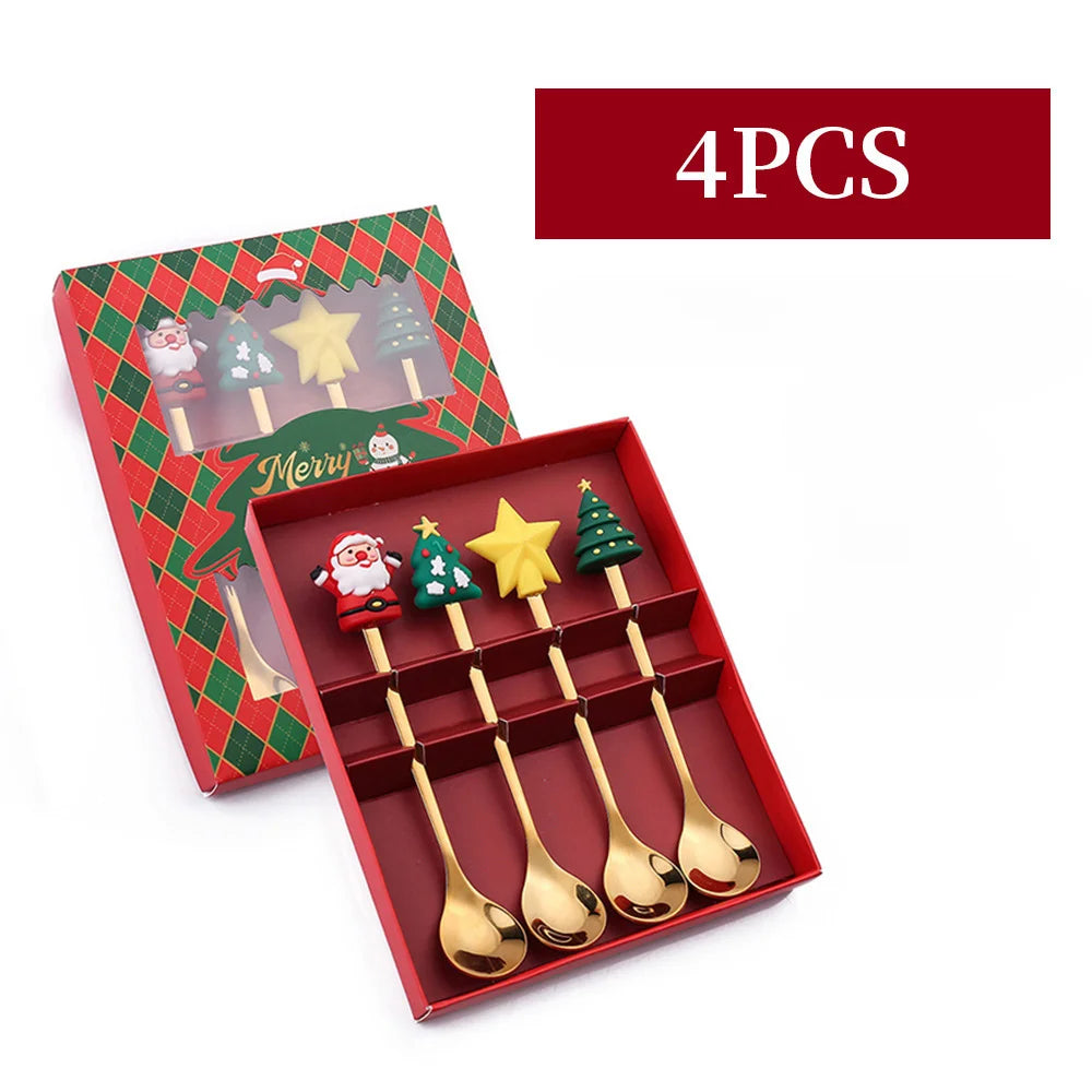 Elegant Stainless Steel Christmas Spoon and Fork Set - Perfect Holiday Gift for Friends and Family!