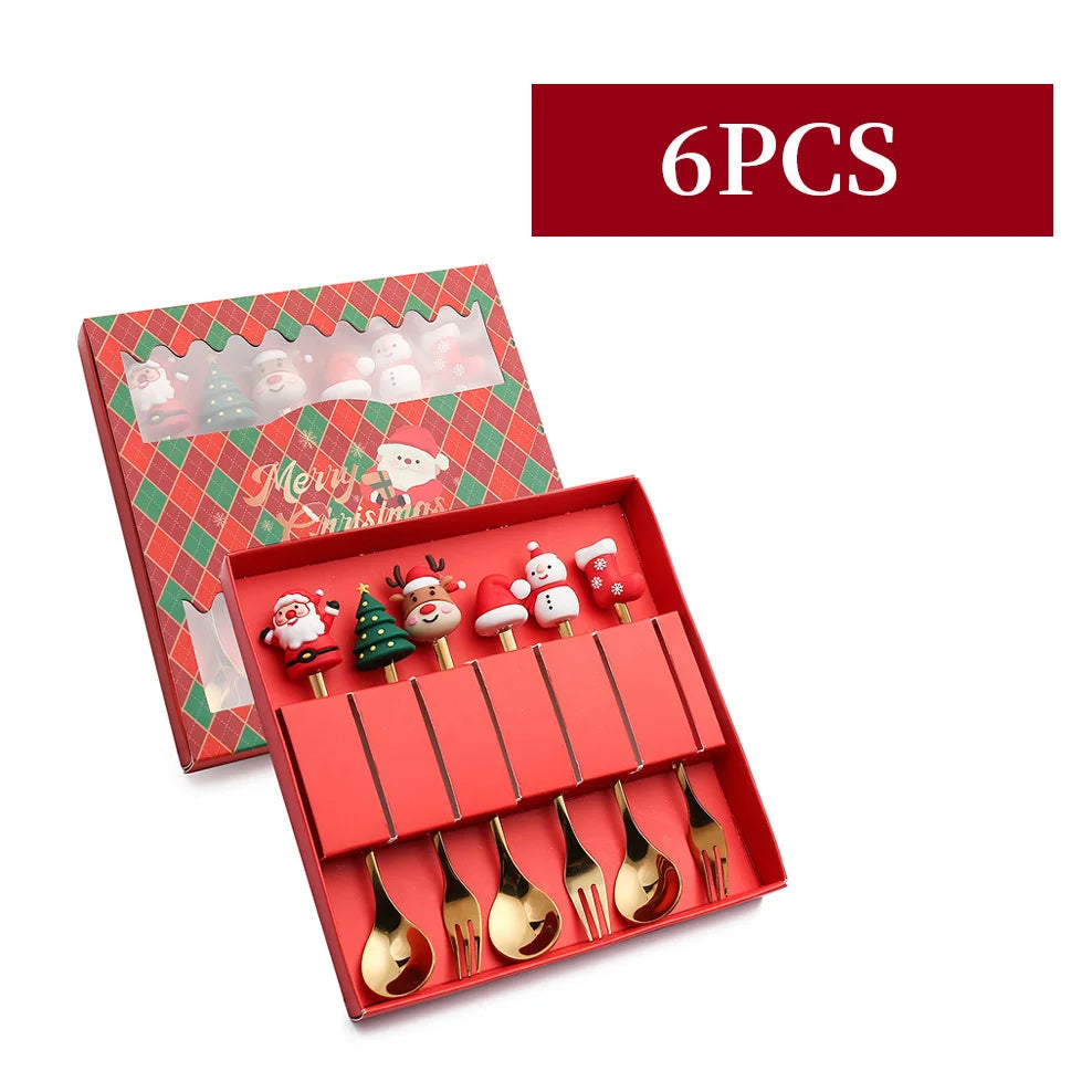 Elegant Stainless Steel Christmas Spoon and Fork Set - Perfect Holiday Gift for Friends and Family!