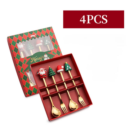 Elegant Stainless Steel Christmas Spoon and Fork Set - Perfect Holiday Gift for Friends and Family!