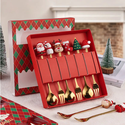 Elegant Stainless Steel Christmas Spoon and Fork Set - Perfect Holiday Gift for Friends and Family!