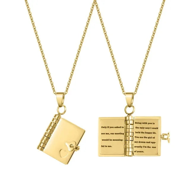 Engraved Love Words Book Necklace