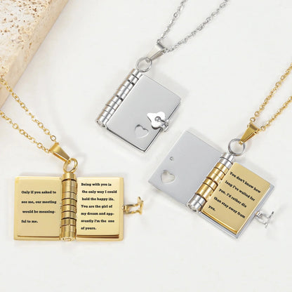 Engraved Love Words Book Necklace